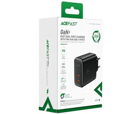 СЗУ Acefast A29 PD50W GaN (USB-C+USB-C) dual port Black