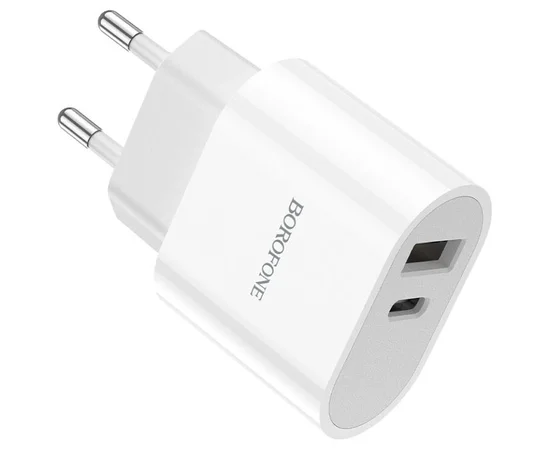 СЗУ Borofone BA62A Wiseacre PD12W (1USB/1Type-C/2.4A) + Type-C to Lightning Белый