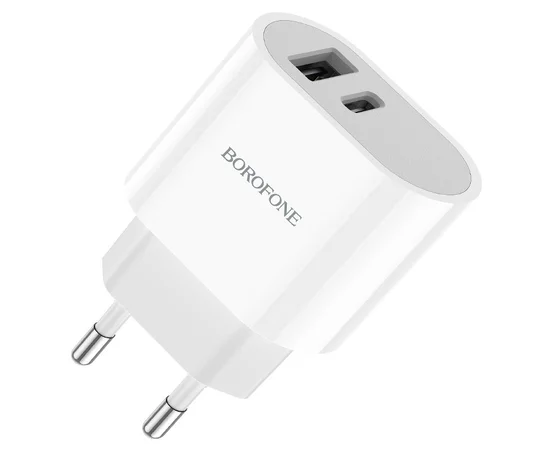 СЗУ Borofone BA62A Wiseacre PD12W (1USB/1Type-C/2.4A) + Type-C to Lightning Белый