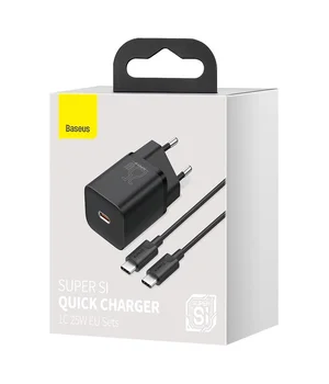 СЗУ Baseus Super Si Quick Charger 1C 25W + Cable Type-C to Type-C 3A (1m) Черный