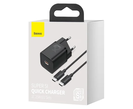 СЗУ Baseus Super Si Quick Charger 1C 25W + Cable Type-C to Type-C 3A (1m) Черный