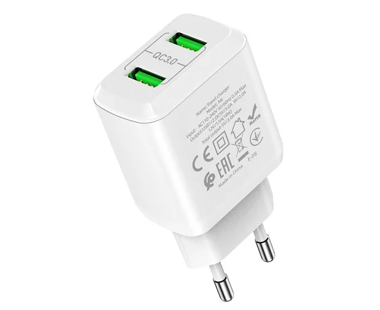 СЗУ HOCO N6 QC3.0 (2USB/3A) + USB - Type-C Білий