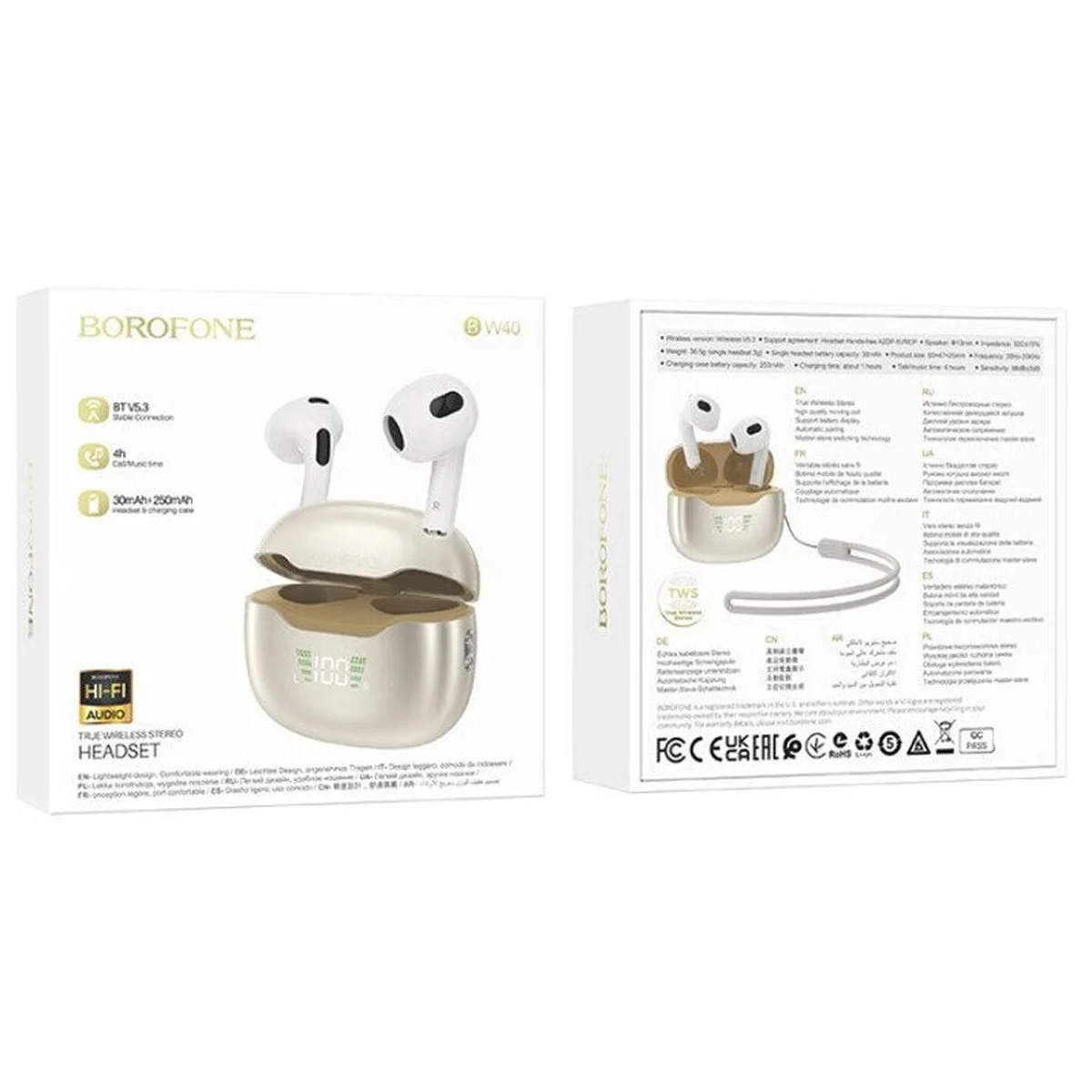 Беспроводные TWS наушники BOROFONE BW40 Champagne gold