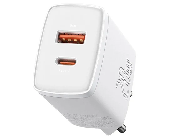 СЗУ Baseus Compact Quick Charger 20W QC + PD (Type-C + 1USB) (CCXJ-B) White
