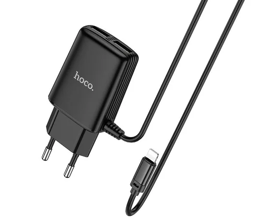 СЗУ HOCO C82A Real power dual port cable charger (for Lightning) (EU) Чорний