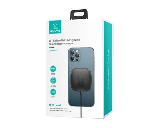 БЗУ Usams US-CD153 Ultra-thin Magnetic With Cable Черный