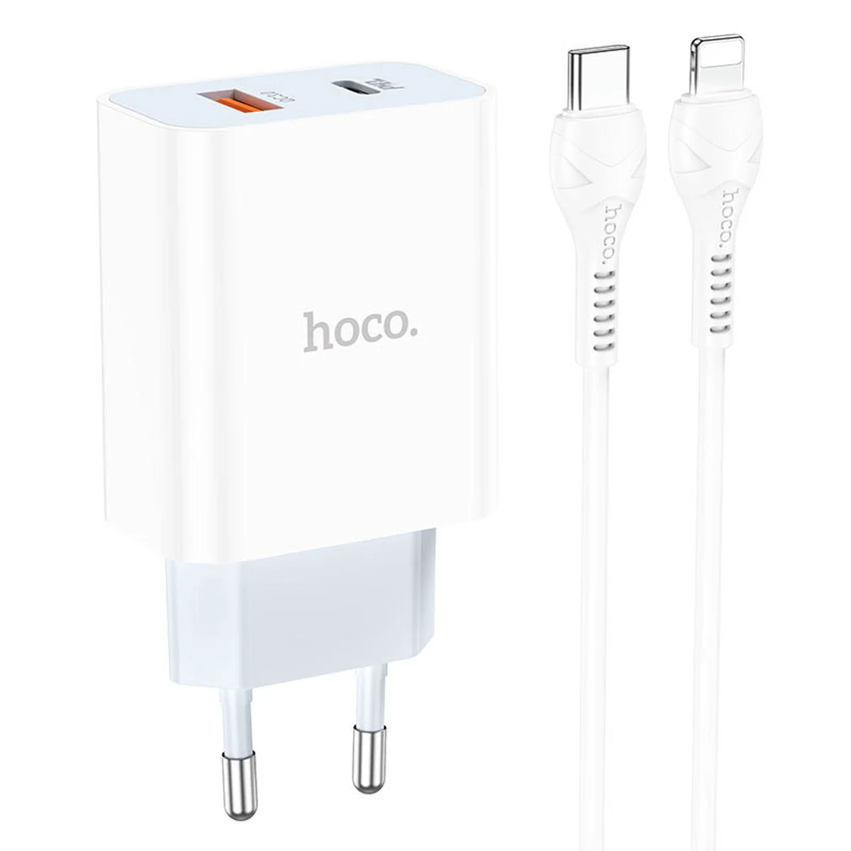 СЗУ HOCO C97A PD20W+QC3.0 (1USB/1Type-C/3A) + Type-C to Lightning Білий