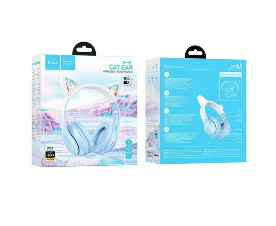 Накладні бездротові навушники Hoco W42 Cat Crystal Blue