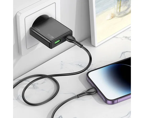 СЗУ Hoco N38 Delgado PD20W+QC3.0 + Type-C to Lightning Black