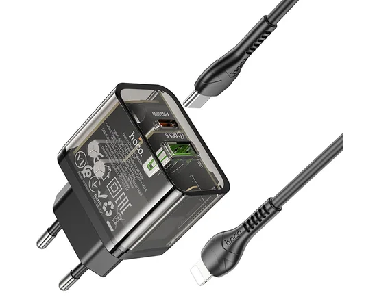 СЗУ Hoco N34 Dazzling PD20W+QC3.0 + Type-C to Lightning Transparent black