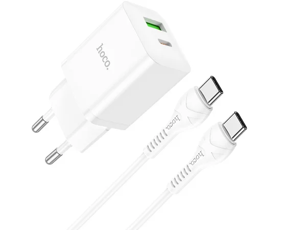 СЗУ Hoco N28 Founder PD20W+QC3.0 + Type-C to Type-C White