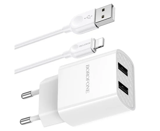 СЗУ Borofone BA53A Powerway (2USB/2.1A) + MicroUSB Білий