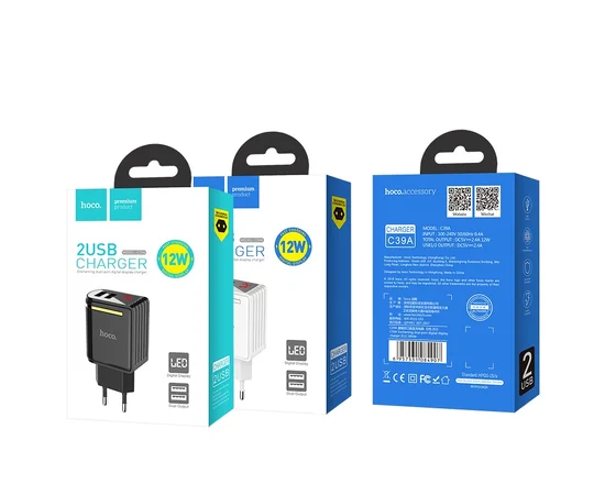 СЗУ Hoco C39A с дисплеем (2USB 2.4A) Белый