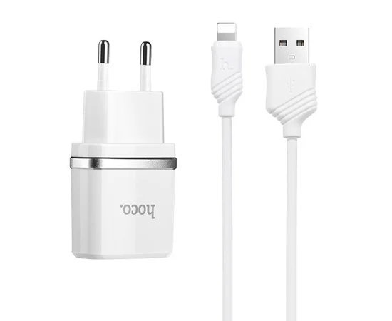 СЗУ Hoco C12 Charger + Cable Lightning 2.4A 2USB Белый