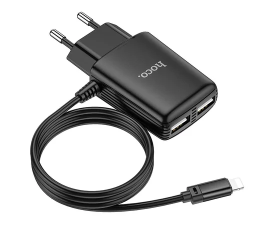 СЗУ HOCO C82A Real power dual port cable charger (for Lightning) (EU) Чорний
