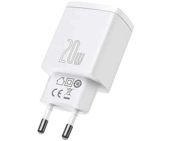 СЗУ Baseus Compact Quick Charger 20W QC + PD (Type-C + 1USB) (CCXJ-B) White