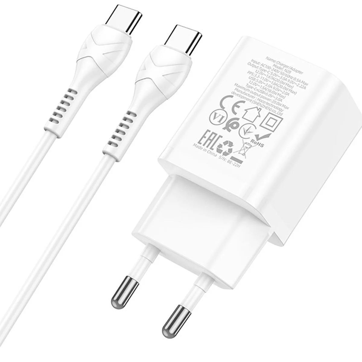 СЗУ Hoco N28 Founder PD20W+QC3.0 + Type-C to Type-C White