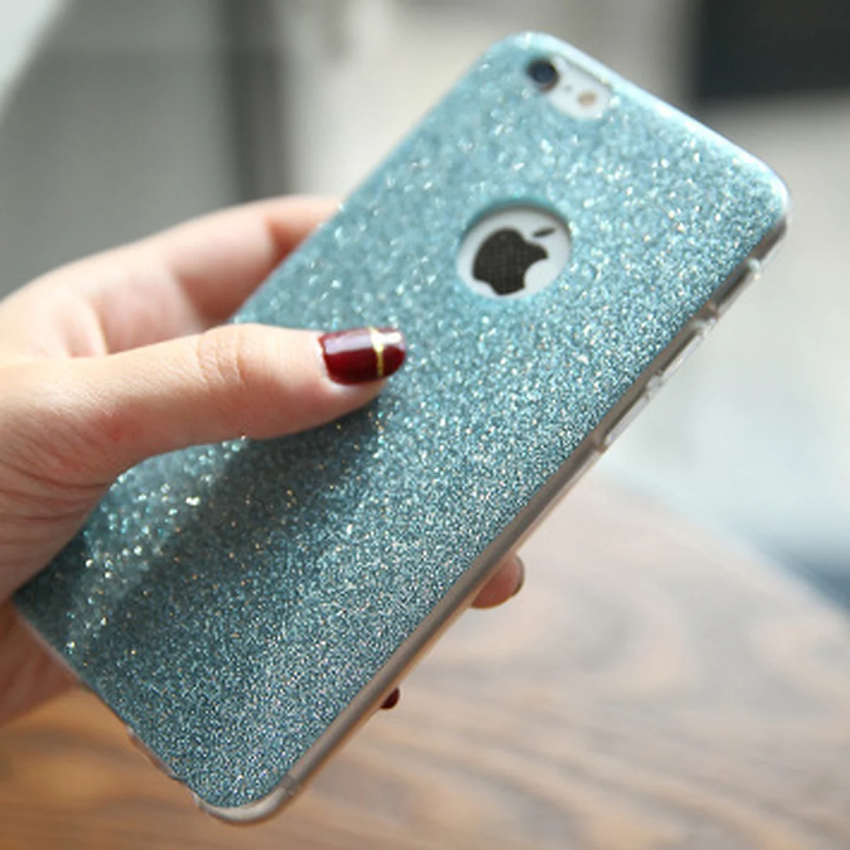 Силіконовий бірюзовий чохол з блискітками для iPhone 6 Plus / 6S Plus