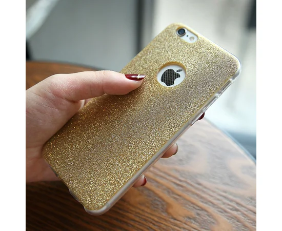 Силиконовый золотой чехол с блестками для iPhone 6 Plus/6S Plus