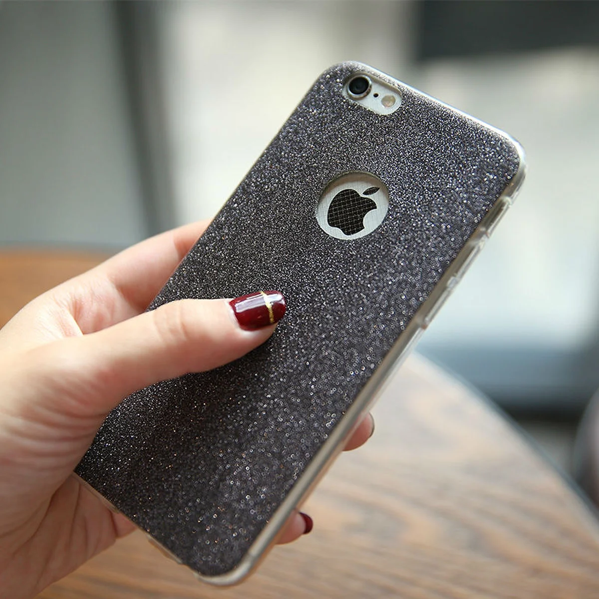 Силиконовый черный чехол с блестками для iPhone 6 Plus/6S Plus