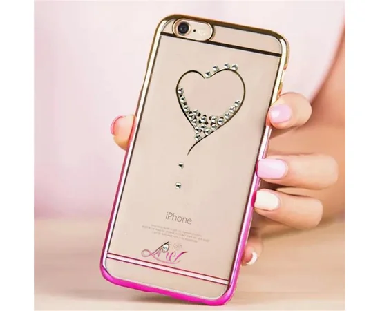 Чехол со стразами "Сердце" пластиковый для iPhone 6 Plus/6S Plus розово-золотой