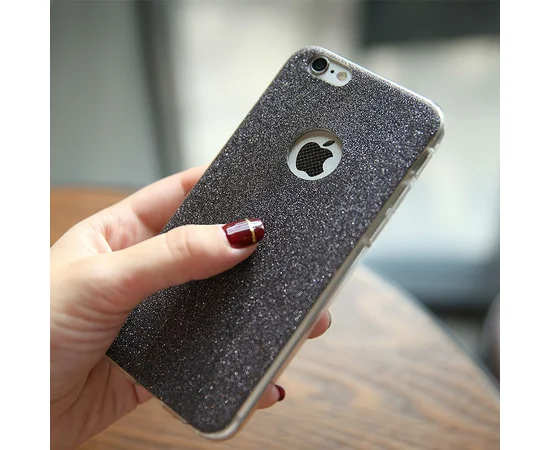 Силіконовий чорний чохол з блискітками для iPhone 6 Plus / 6S Plus