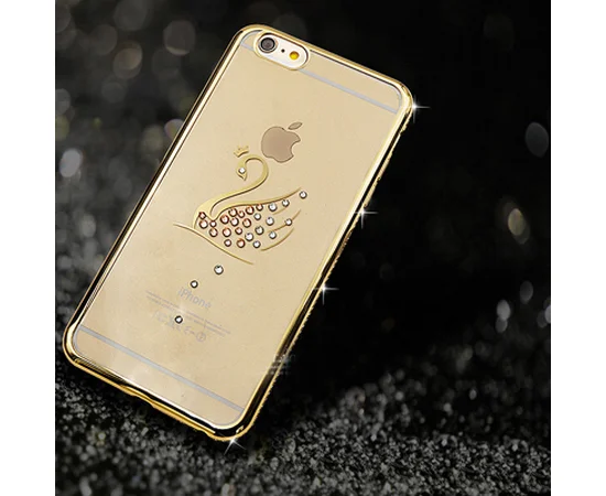 Чохол зі стразами "Лебідь" силіконовий для iPhone 6 Plus / 6S Plus золотий
