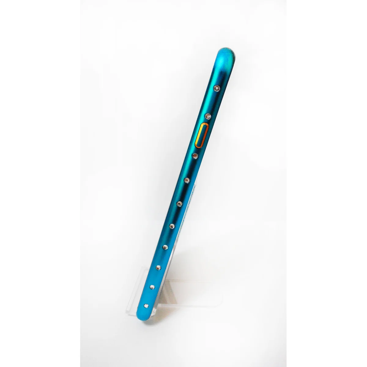 Алюминиевый ультратонкий голубой бампер со стразами для iPhone 6/6S