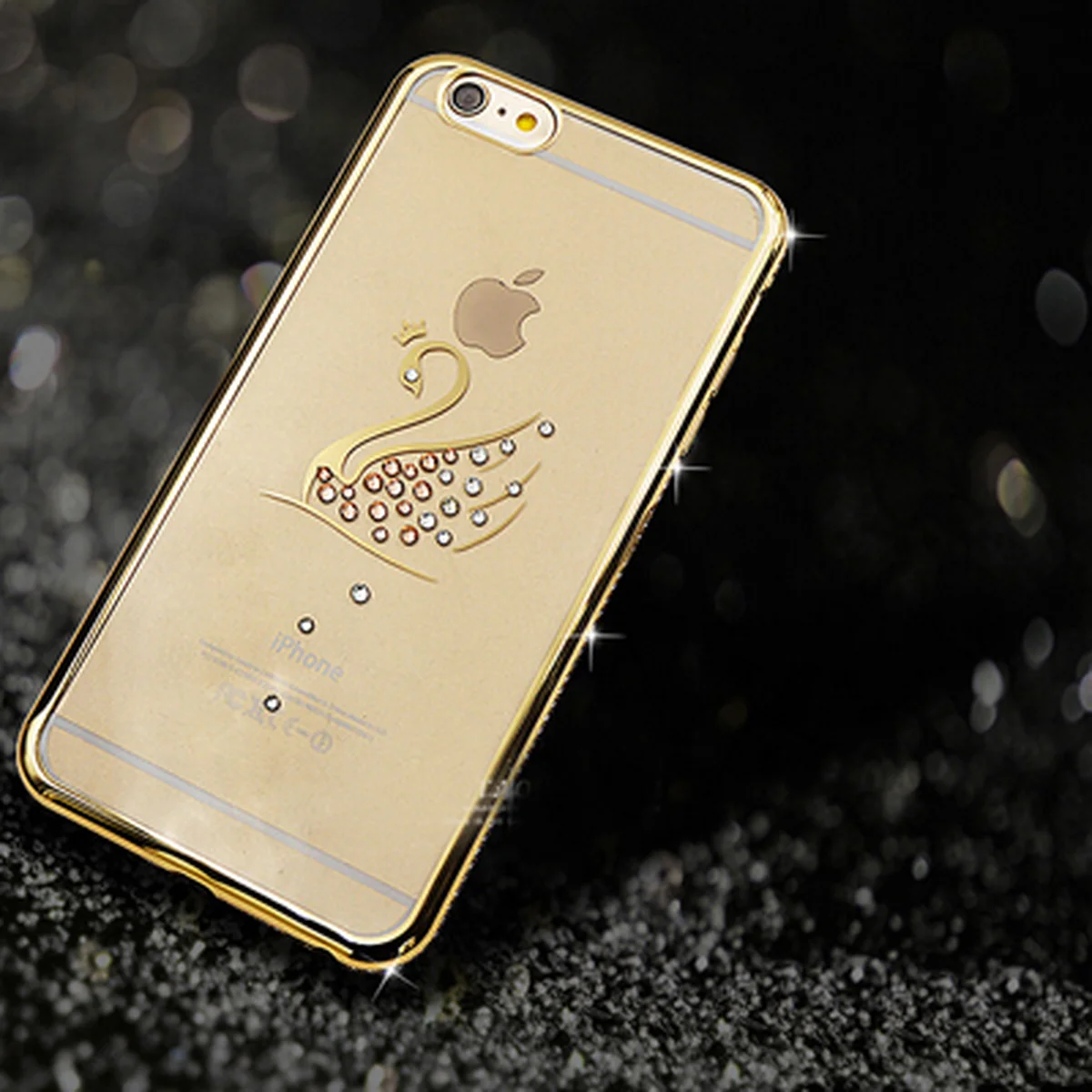 Чохол зі стразами "Лебідь" силіконовий для iPhone 6 Plus / 6S Plus золотий