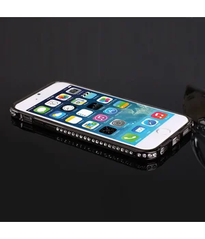 Алюмінієвий чорний бампер зі стразами для iPhone 6 / 6S