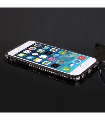 Алюминиевый черный бампер со стразами для iPhone 6/6S