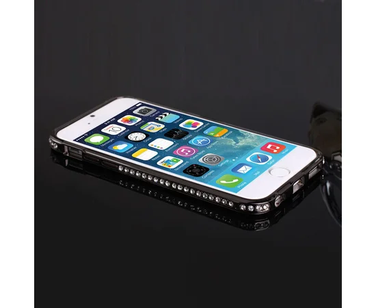 Алюмінієвий чорний бампер зі стразами для iPhone 6 / 6S