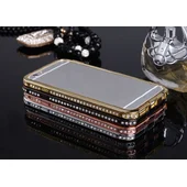 Алюмінієвий чорний бампер зі стразами для iPhone 6 / 6S