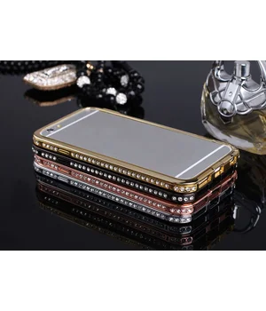 Алюминиевый черный бампер со стразами для iPhone 6/6S