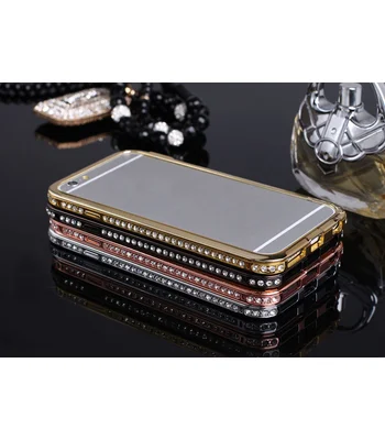 Алюминиевый черный бампер со стразами для iPhone 6/6S