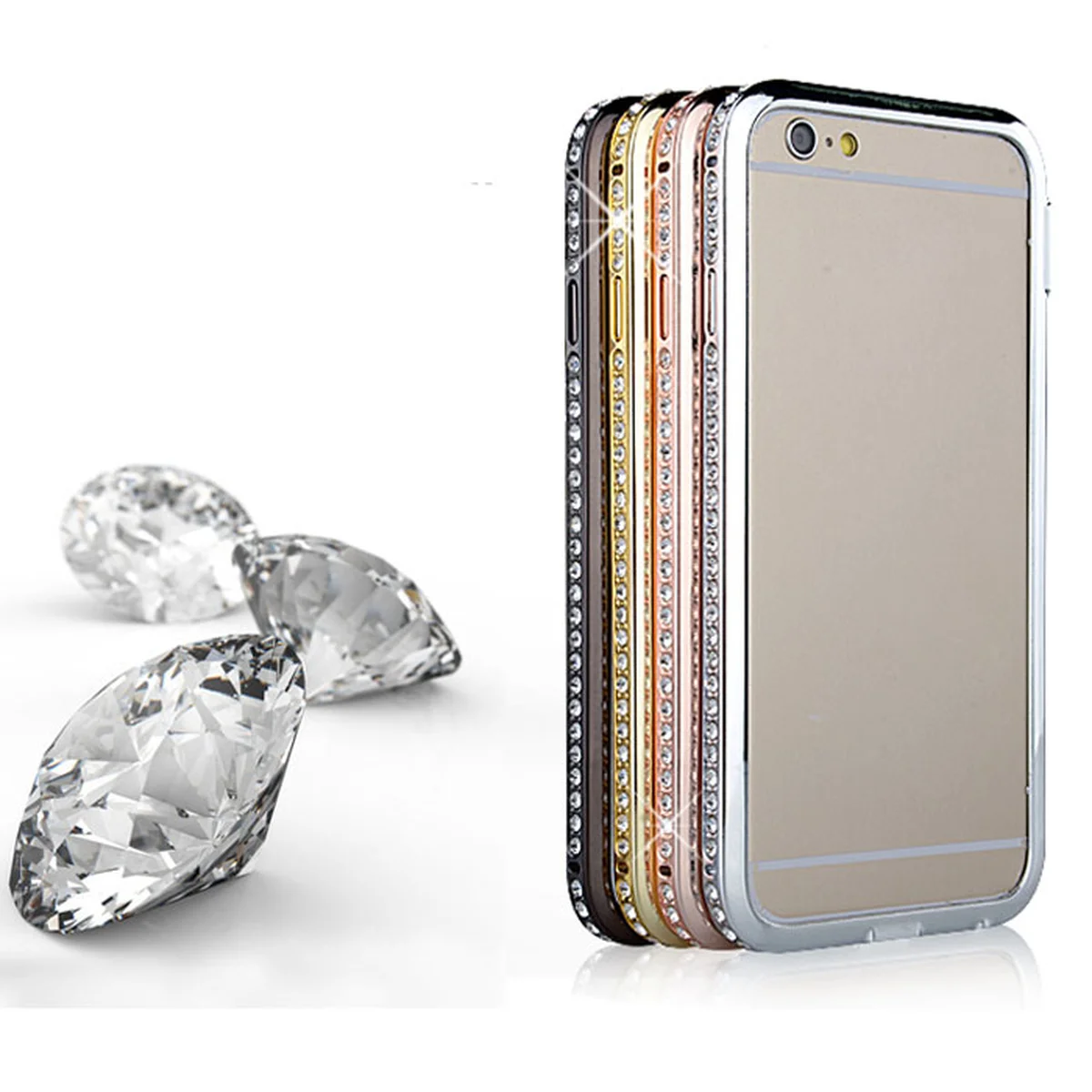 Алюминиевый черный бампер со стразами для iPhone 6/6S