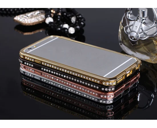 Алюминиевый черный бампер со стразами для iPhone 6/6S