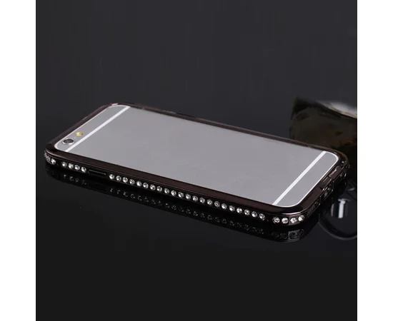 Алюминиевый черный бампер со стразами для iPhone 6/6S