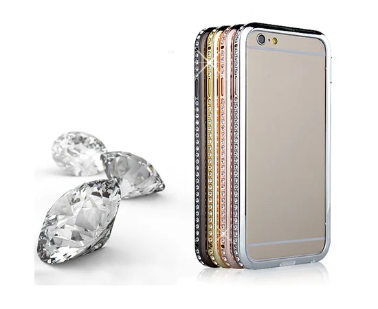 Алюминиевый черный бампер со стразами для iPhone 6/6S
