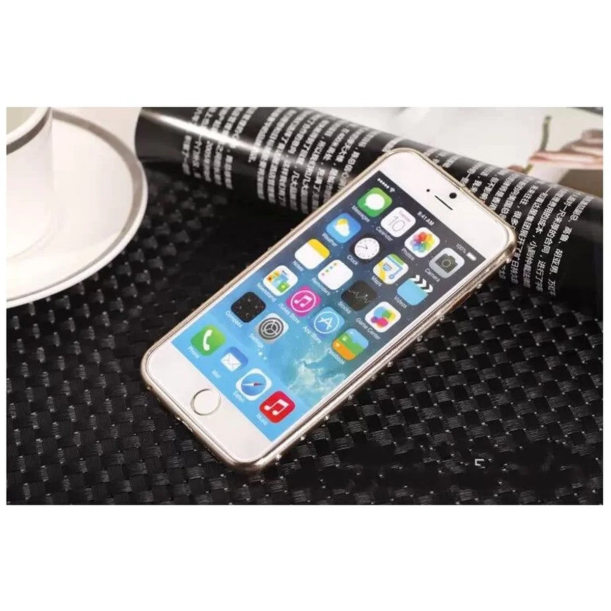 Алюминиевый ультратонкий золотой бампер со стразами для iPhone 6/6S