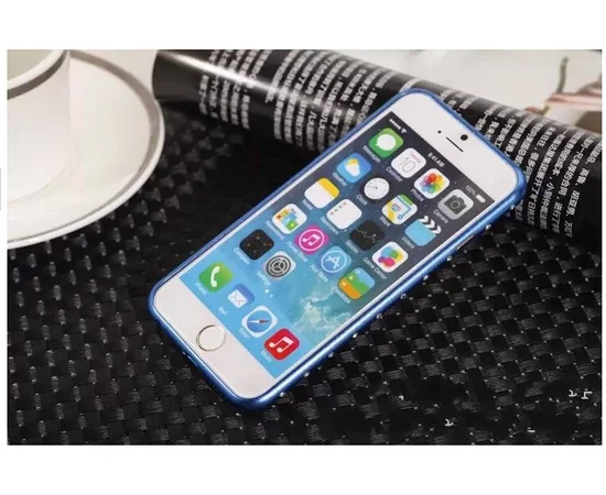 Алюминиевый ультратонкий синий бампер со стразами для iPhone 6/6S