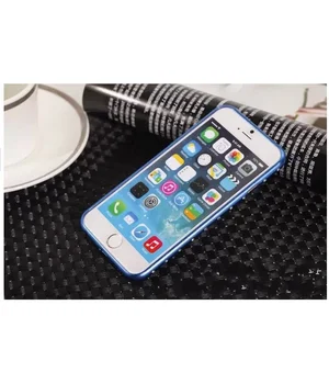 Алюминиевый ультратонкий синий бампер со стразами для iPhone 6/6S