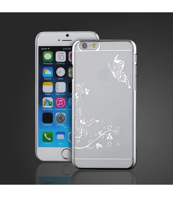 Чохол "Метелик" пластиковий для iPhone 6 Plus / 6S Plus срібний зі стразами