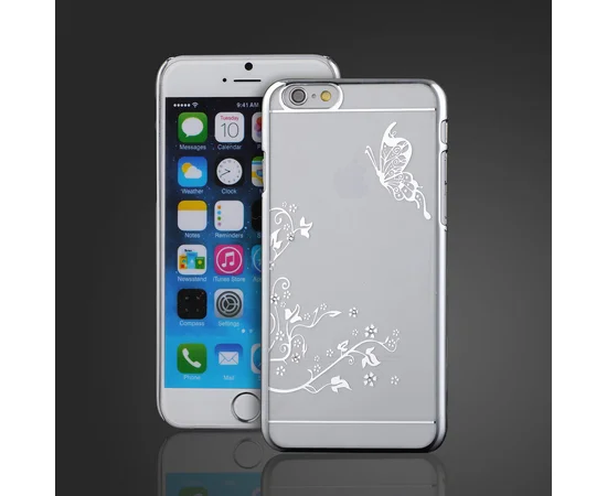 Чохол "Метелик" пластиковий для iPhone 6 Plus / 6S Plus срібний зі стразами