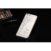 Чехол пластиковый "Птичка" со стразами золото для iPhone 6 Plus/6S Plus