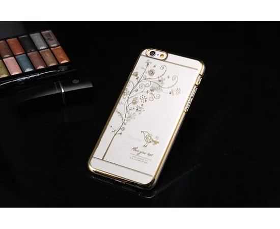 Чохол пластиковий "Пташка" зі стразами золото для iPhone 6 Plus / 6S Plus