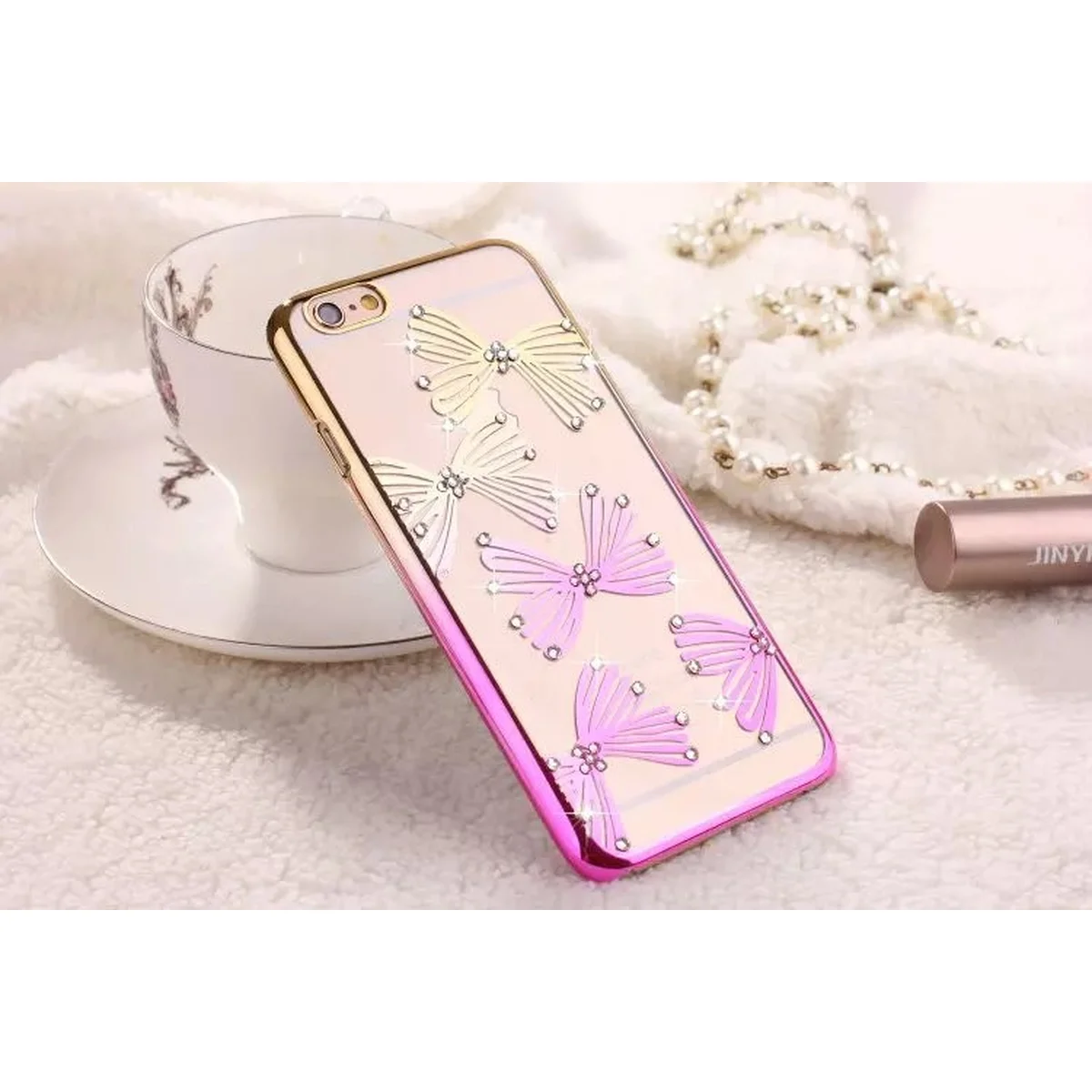 Чехол "Бантики" пластиковый для iPhone 6 Plus/6S Plus со стразами