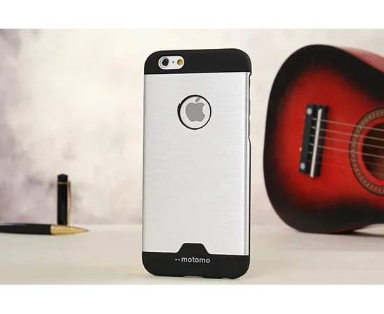 Чохол з алюмінієвої задньою кришкою "Motomo" пластиковий для iPhone 6 Plus / 6S Plus срібний